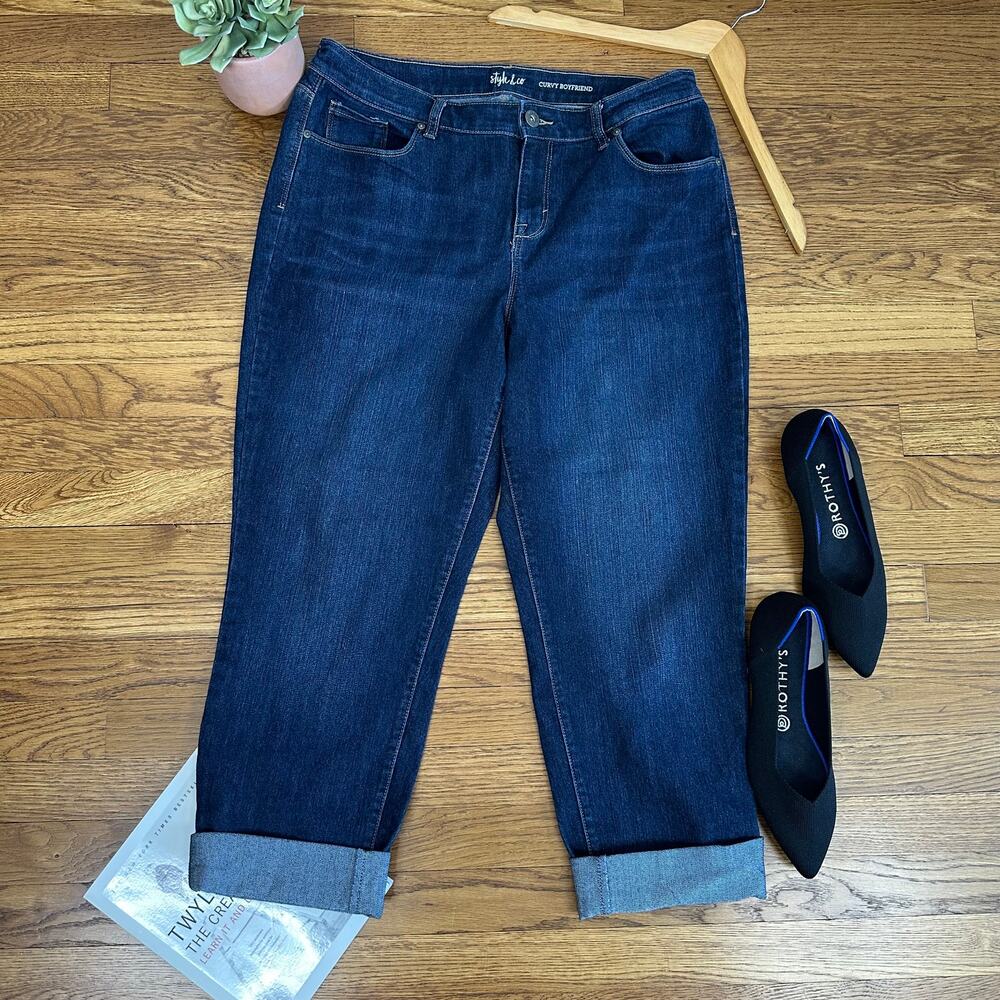 Style & Co Dark Blue Curvy Boyfriend Denim Jeans